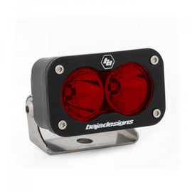 Baja Designs S2 Sport Spot Pattern LED work light in red with a sturdy metal mount and sleek black housing.