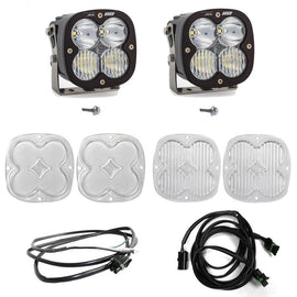 Baja Designs 2021+ Ford Bronco A Pillar Light Kit XL80 D/C with upfitter, including two lights, covers, and wiring harness.