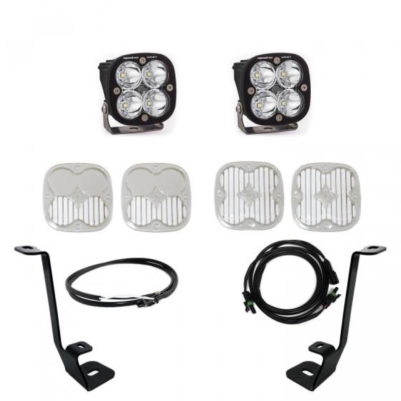 Baja Designs A Pillar Kit for 2021+ Ford F150 featuring Squadron Sport Spot lights, brackets, and wiring harness.