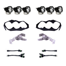 Load image into Gallery viewer, Baja Designs 2024+ Can-Am Maverick R S1 Headlight Kit with four lights, mounting brackets, and wiring harnesses for enhanced visibility.