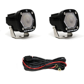 Baja Designs S1 Work Scene lens lights with mounting brackets and wiring harness for enhanced visibility and performance.