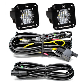 Baja Designs S1 LED flush mount backup kit with two wide cornering lights and wiring harness for offroad vehicles.