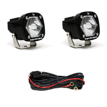 Load image into Gallery viewer, Baja Designs S1 Spot LED light pair with mounting brackets and wiring harness for offroad vehicle lighting.