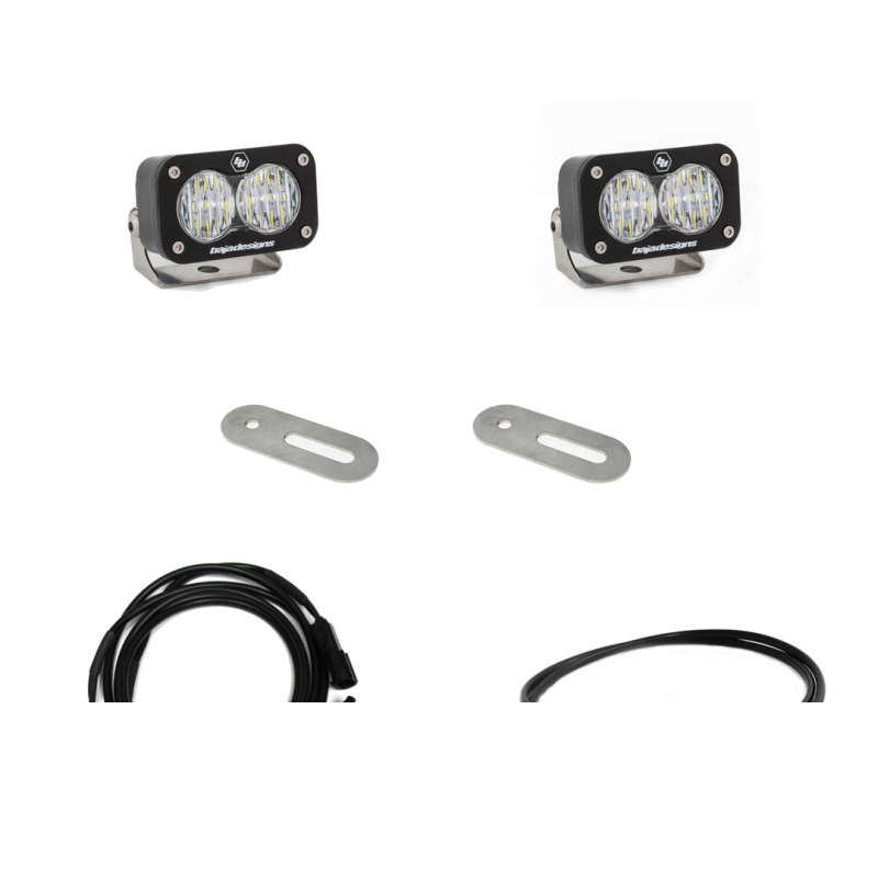 Baja Designs dual reverse light kit for 2017+ Ford Super Duty includes two S2 Sport lights, mounting brackets, and wiring.