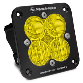 Baja Designs Squadron Sport amber LED light pod with flush mount design, featuring a combo beam pattern for enhanced visibility.