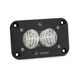 Baja Designs S2 Sport flush mount LED work light with clear lens, featuring a wide cornering pattern for enhanced visibility.