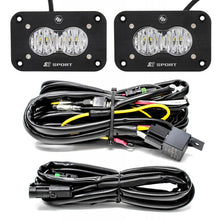 Load image into Gallery viewer, Baja Designs S2 Sport Flush Mount LED work light kit with clear lens, featuring two lights and wiring harness for installation.