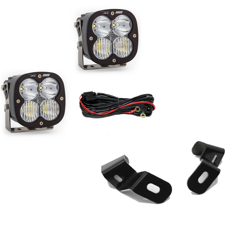 Baja Designs A-Pillar light kit for 2019+ Ram 2500/3500 includes two clear driving lights, wiring, and mounting brackets.