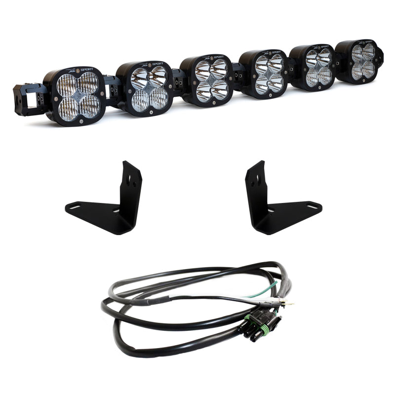 Baja Designs 2021+ Ford Bronco 6 XL linkable light bar kit with steel bumper mount and upfitter wiring harness.