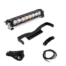 Load image into Gallery viewer, Baja Designs Can-Am Maverick R Clear 10in S8 Shock Tower Kit with light bar, mounting bracket, and wiring harness.