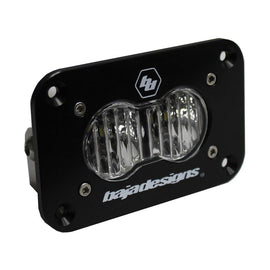 Baja Designs S2 Sport LED wide cornering flush mount light with a sleek black housing for offroad vehicles.