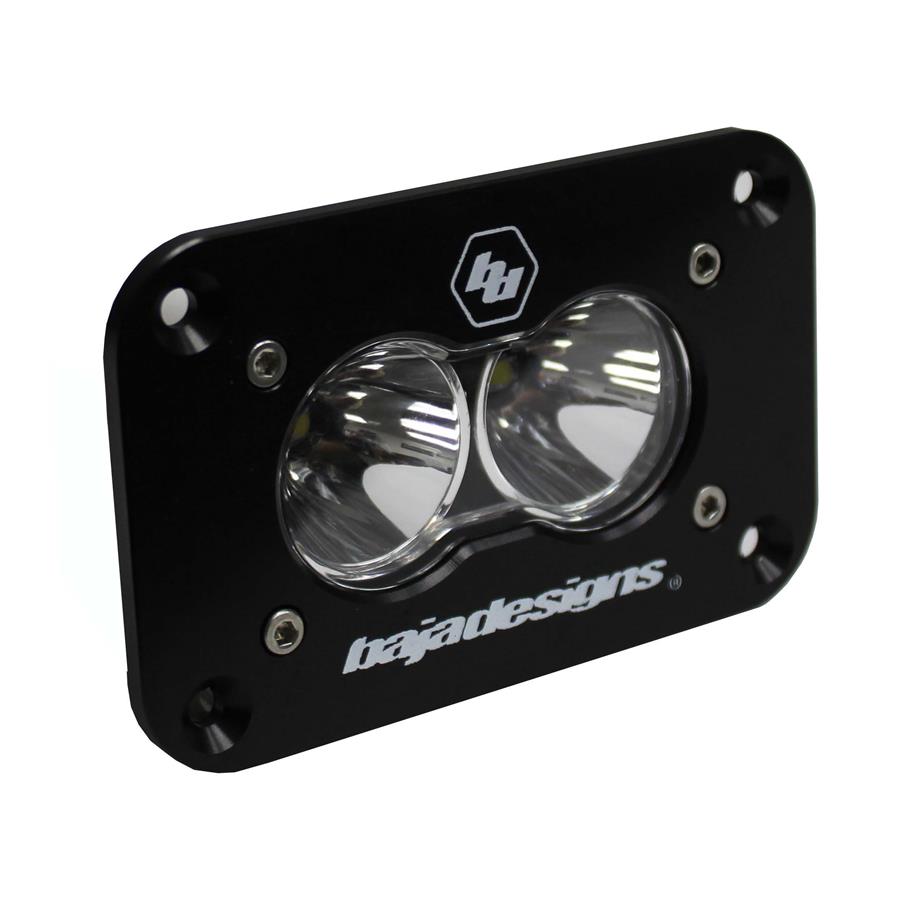 Baja Designs S2 Sport LED work and scene light, flush mount design with dual lenses for enhanced visibility.