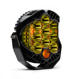 Baja Designs LP9 Series amber LED light pod with high-speed spot pattern, designed for offroad and overland vehicles.