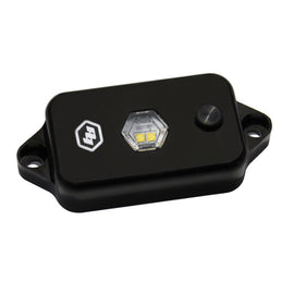 Baja Designs LED dome light with switch in clear, featuring a compact design and durable black housing for offroad use.
