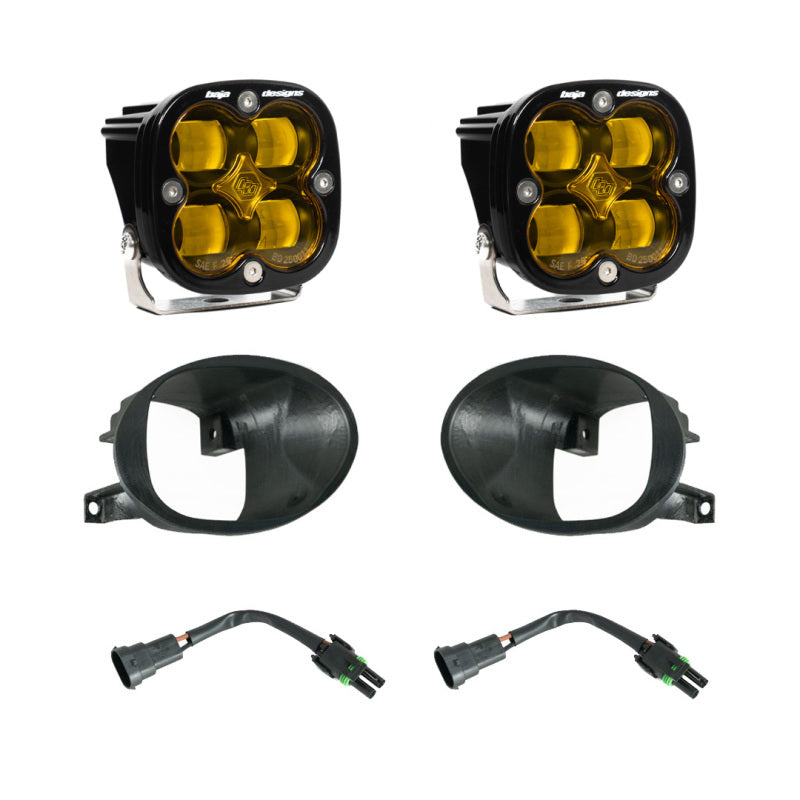 Baja Designs fog pocket light kit for 2019-2022 Mercedes Benz Sprinter, featuring amber lights and installation components.