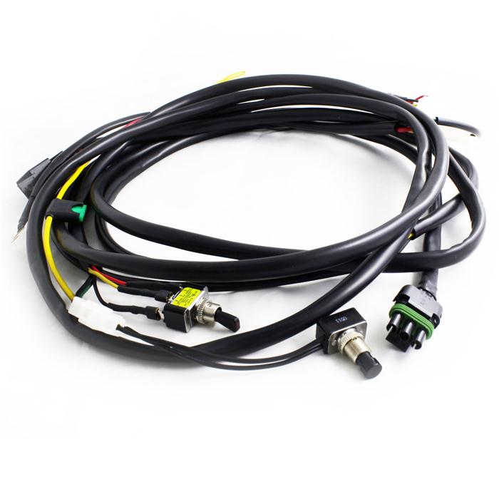 Baja Designs XL wire harness with Mode-2 lights, designed for up to 325 watts, featuring switches and connectors.