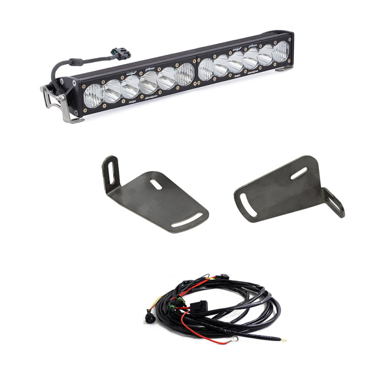 Baja Designs 2019+ Ram Rebel 1500 OnX6+ 20in Bumper Kit with clear lights, mounting brackets, and wiring harness.