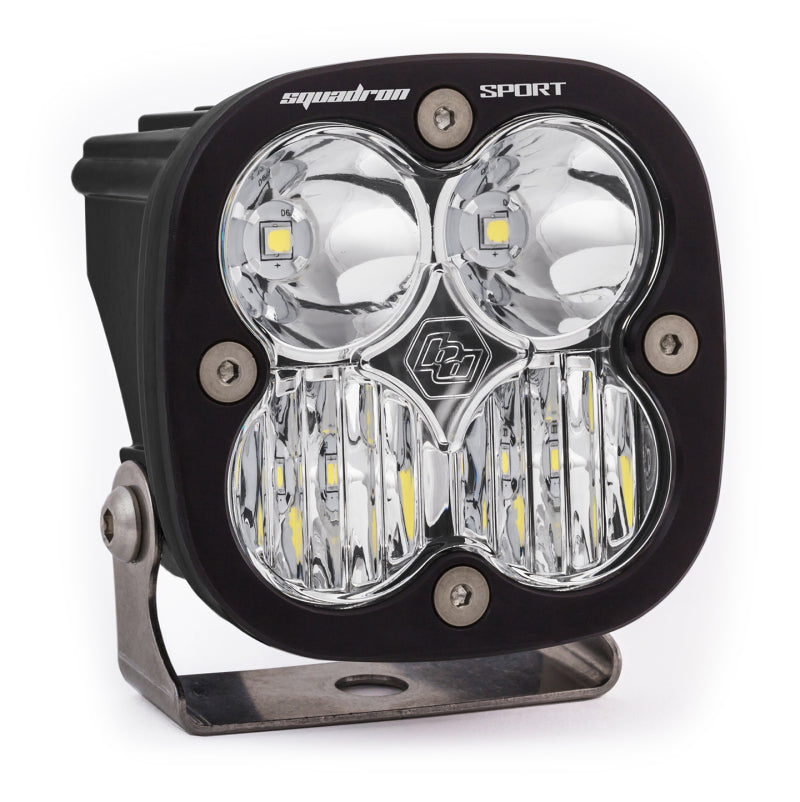 Baja Designs Squadron Sport LED light pod with clear lens, featuring a driving/combo pattern and black housing.