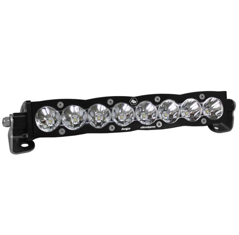 Baja Designs S8 Series 10-inch LED light bar with spot pattern, featuring eight high-intensity LED bulbs and durable mounting brackets.