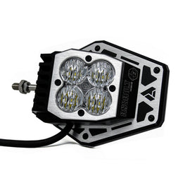 Baja Designs NightHawk Mirror Kit featuring Squadron Sports lights mounted on a 2.00-inch tube for enhanced visibility.