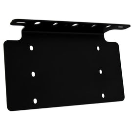 Baja Designs universal lighting license plate mount for US plates, featuring a durable black metal design with multiple mounting holes.