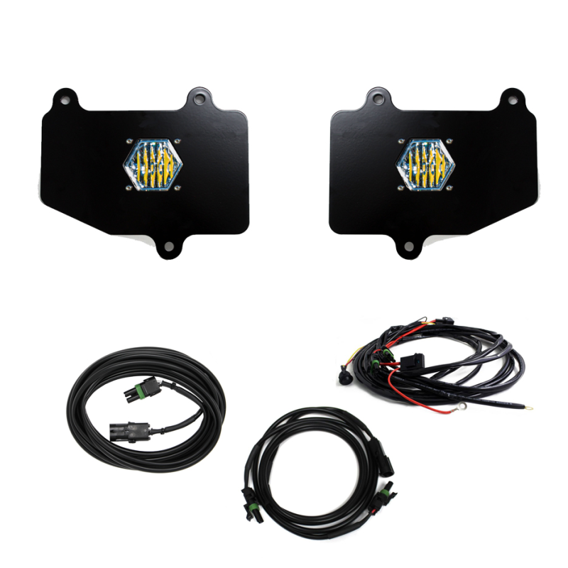 Baja Designs Jeep JT LED Light Dual S1 Reverse Kit for 2018-present Wrangler JT with wiring harness and connectors.