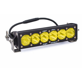 Baja Designs OnX6+ 10-inch amber LED light bar with durable housing and adjustable mounting brackets for offroad use.