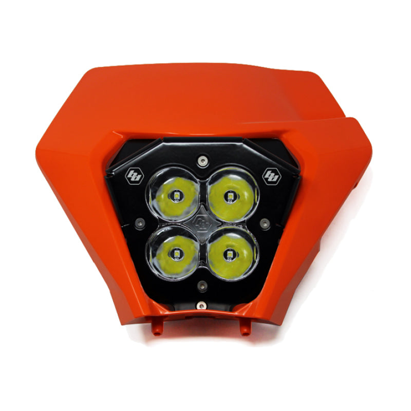 Baja Designs XL 80 KTM LED headlight kit with shell, featuring four bright LED lights in a durable orange housing.