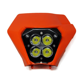 Baja Designs XL 80 KTM LED headlight kit with shell, featuring four bright LED lights in a durable orange housing.