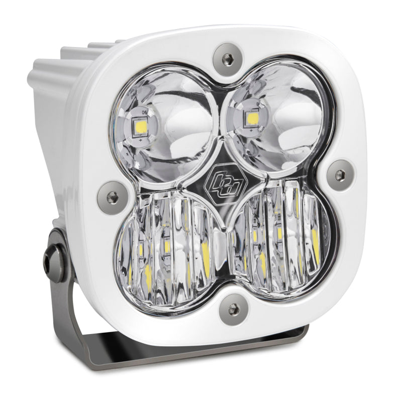 Baja Designs Squadron Sport white LED light pod with clear lens, featuring a compact design and dual light pattern.