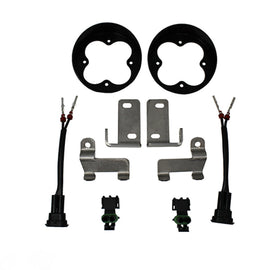 Baja Designs fog light mounting kit for 2014+ Toyota Tundra, including brackets, connectors, and wiring components.