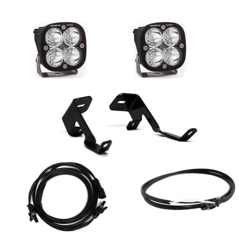 Baja Designs A-Pillar Kit for 2017-2019 F-150 Raptor with LED lights, mounting brackets, and wiring harness.