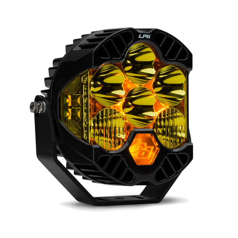 Baja Designs LP6 Pro Driving/Combo LED light in amber with a sleek black housing, designed for offroad visibility and performance.
