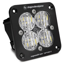 Load image into Gallery viewer, Baja Designs Squadron Sport Black LED light pod with wide cornering pattern, featuring a clear lens and flush mount design.