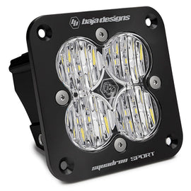 Baja Designs Squadron Sport Black LED light pod with wide cornering pattern, featuring a clear lens and flush mount design.