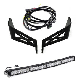 Baja Designs OnX6 40in roof mount kit for Can-Am Maverick X3, includes brackets and wiring harness for installation.
