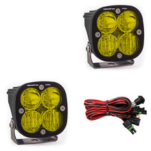 Load image into Gallery viewer, Baja Designs Squadron Pro LED cubes with yellow lenses and wiring harness for off-road lighting enhancement.