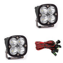 Load image into Gallery viewer, Baja Designs Squadron Pro LED cubes with four LEDs each, paired with wiring harness for offroad lighting solutions.