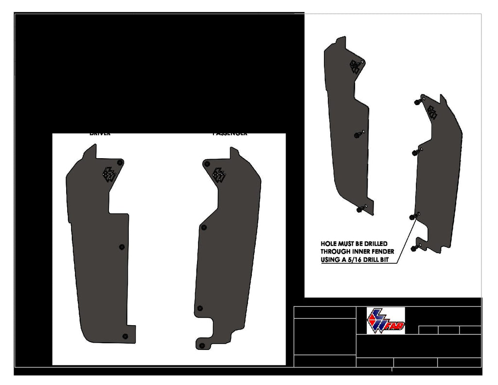 L&W Fab Rear Inner Fender Mud Guard Polaris RZR Turbo R / Pro XP