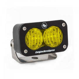 Baja Designs S2 Sport Amber LED work light with wide cornering pattern, featuring a durable black housing and mounting bracket.