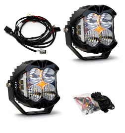 Baja Designs LP4 Pro Driving/Combo LED lights in clear, featuring a durable design and included wiring harness for installation.