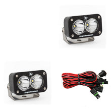 Load image into Gallery viewer, Baja Designs S2 Sport Spot Pattern LED work lights with clear lenses and wiring harness for offroad applications.