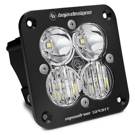 Baja Designs Squadron Sport flush mount LED light pod with clear lenses and black housing for offroad vehicles.