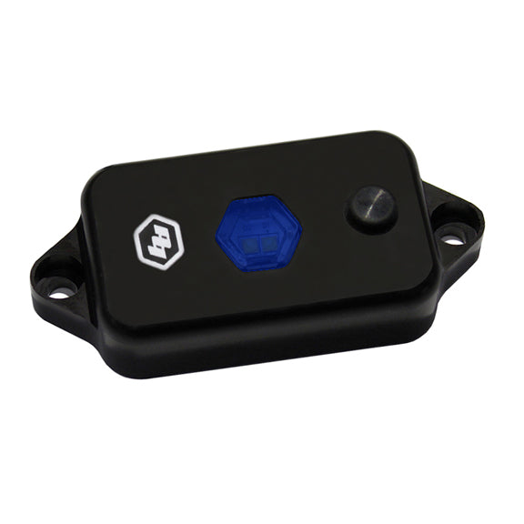Baja Designs LED dome light with switch in black housing and blue lens, designed for offroad vehicles and installations.