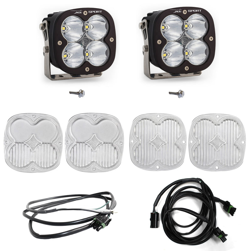 Baja Designs 2021+ Ford Bronco A Pillar Light Kit XL Sport Spot includes two lights, lenses, and wiring for enhanced visibility.