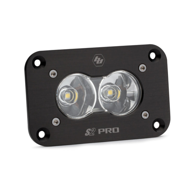 Baja Designs S2 Pro flush mount LED work light with clear lenses and durable black housing for offroad applications.