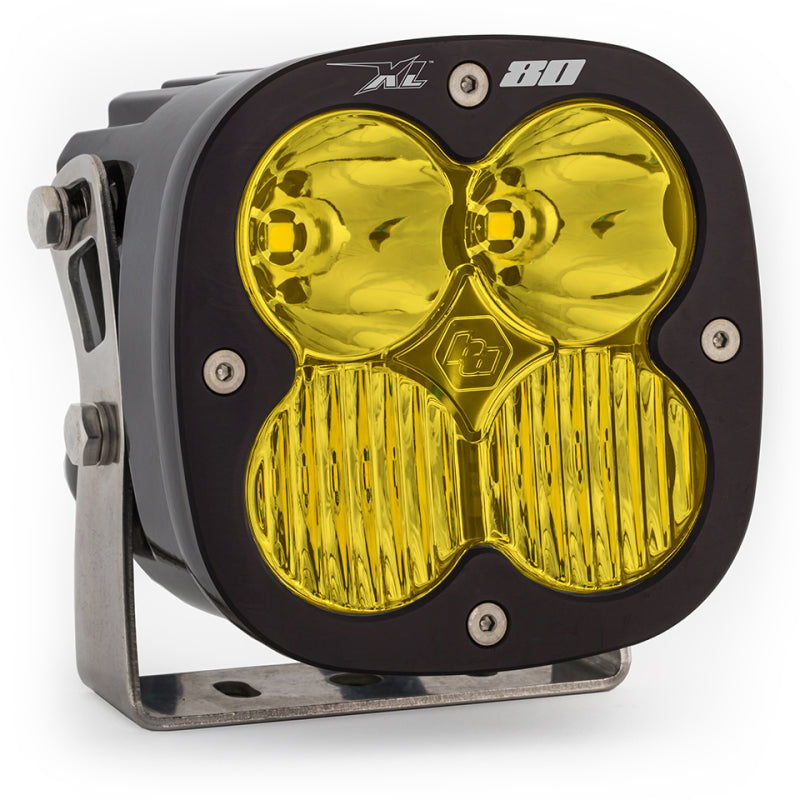 Baja Designs XL80 amber LED light pod featuring a compact design with dual lenses for enhanced visibility and performance.