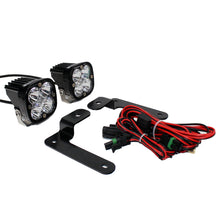 Load image into Gallery viewer, Baja Designs 2018 Wrangler JL Sportsmen Light Kit featuring two LED lights, mounting brackets, and wiring harness.
