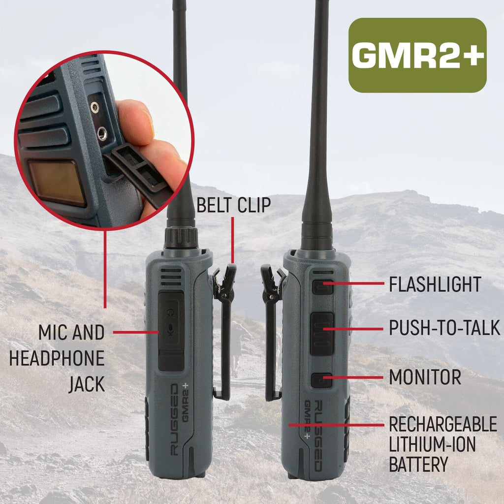 Great Outdoors Pack - Rugged GMR2 PLUS - GMRS and FRS Two Way Handheld Radios with Accessories