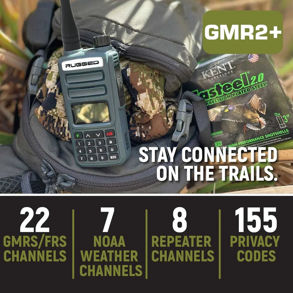 Rugged GMR2 PLUS - GMRS and FRS Two Way Handheld Radio with Mount and Intercom Cable